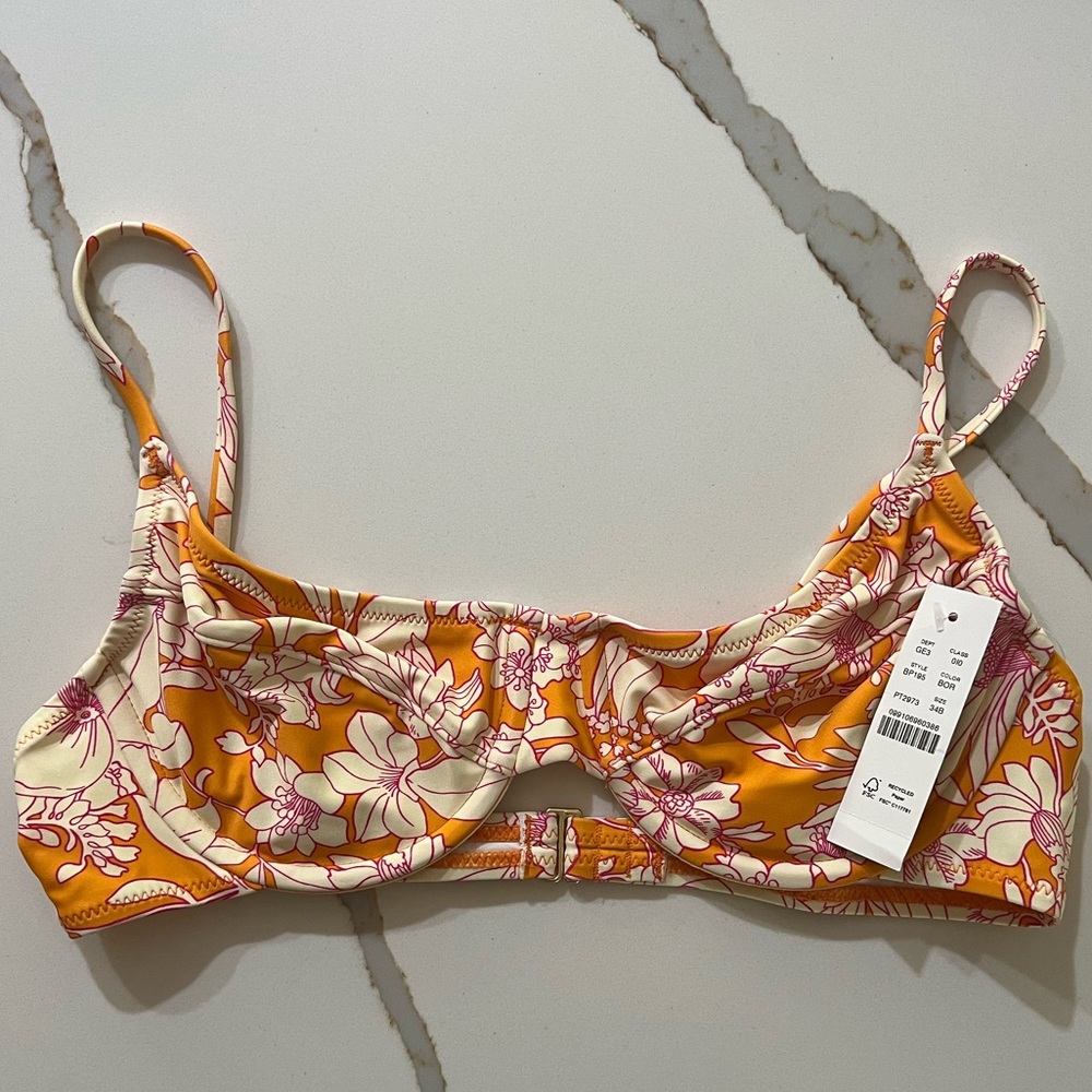 NWT J.Crew Women’s 1993 Underwire Bikini Top in Brilliant Orange Floral Size:34B
